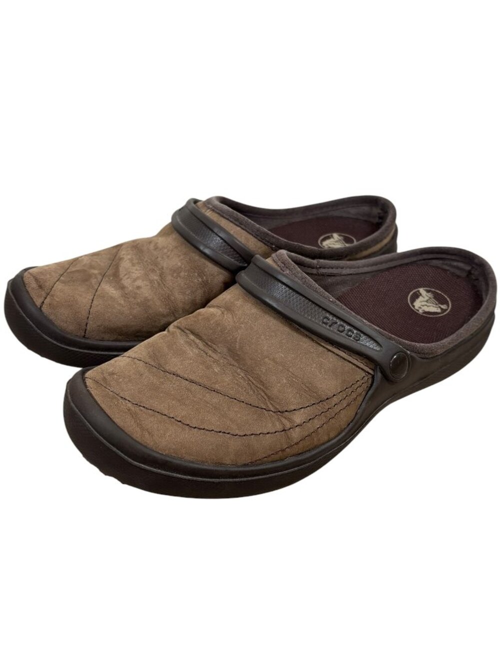 Crocs Wrapped Brown Suede Slip On Clogs Mules Womens Sz 7 Casual